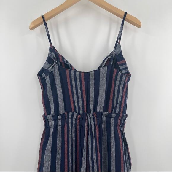 SPLENDID Crosshatch Jumpsuit Striped Tie Waist Stripes Navy Linen NWT SZ Small - Picture 6 of 16